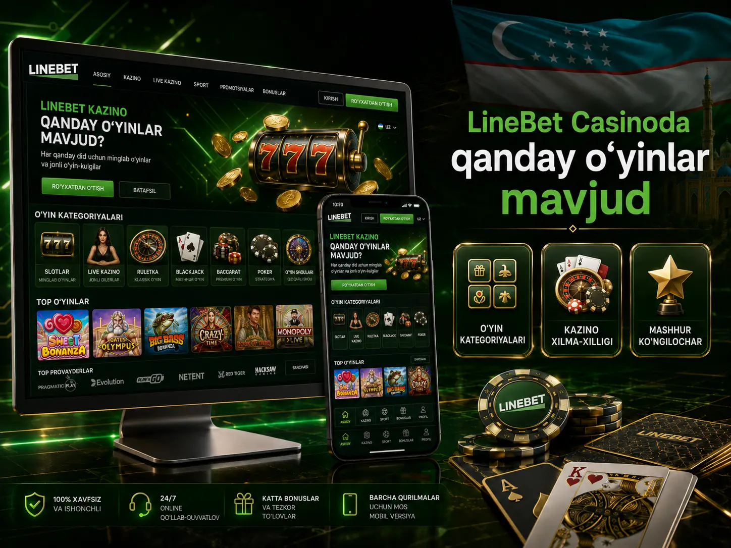 LineBet kazino o'yinlari katalogi