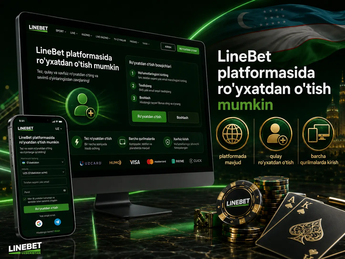 LineBet ro'yxatdan o'tish bosqichlari