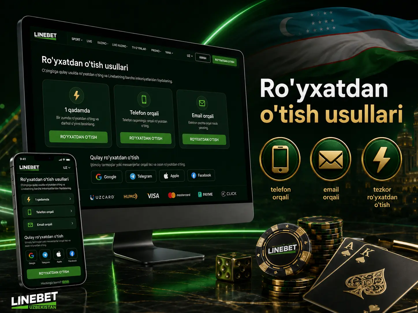 LineBet ro'yxatdan o'tish usullari