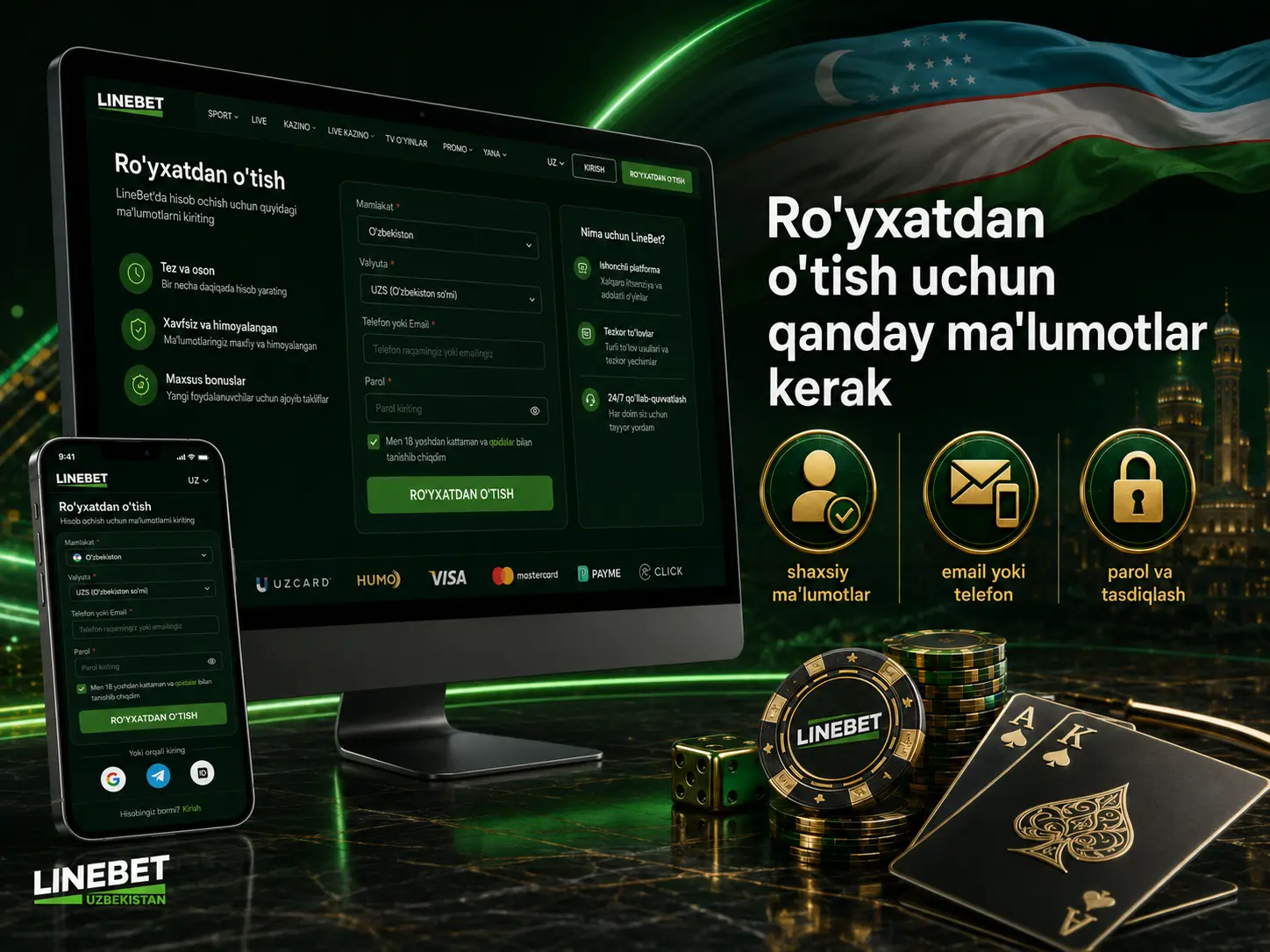 LineBet ro'yxatdan o'tish uchun kerakli ma'lumotlar
