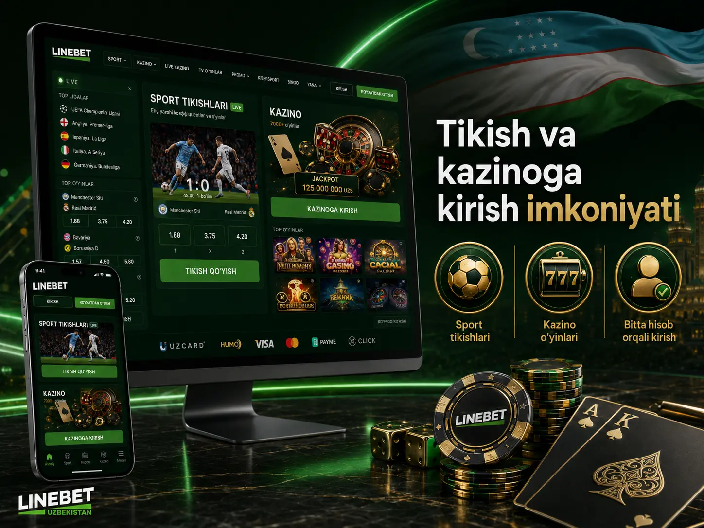 LineBet tikish va kazinoga kirish imkoniyati