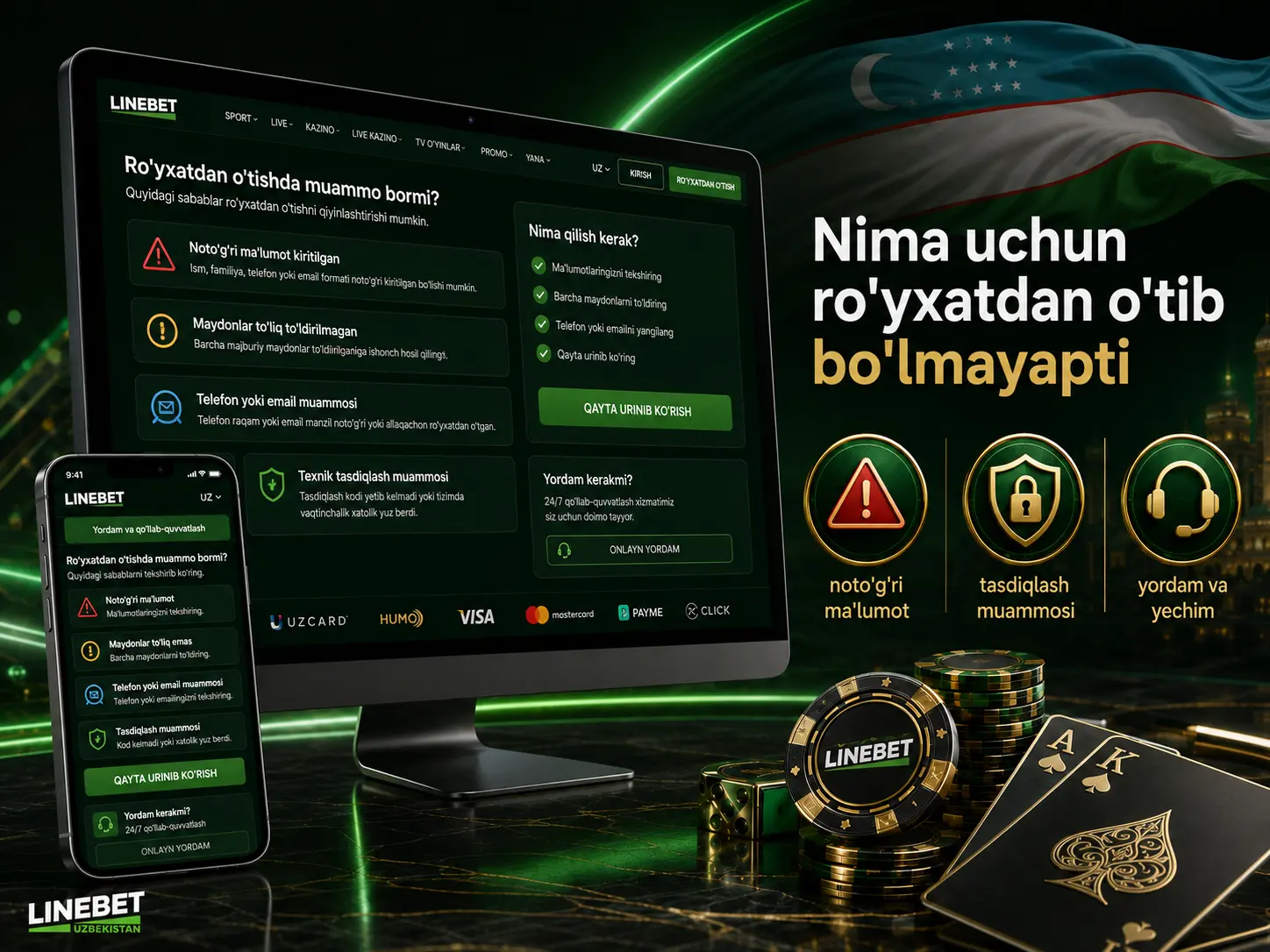 LineBet ro'yxatdan o'tish xatoliklari